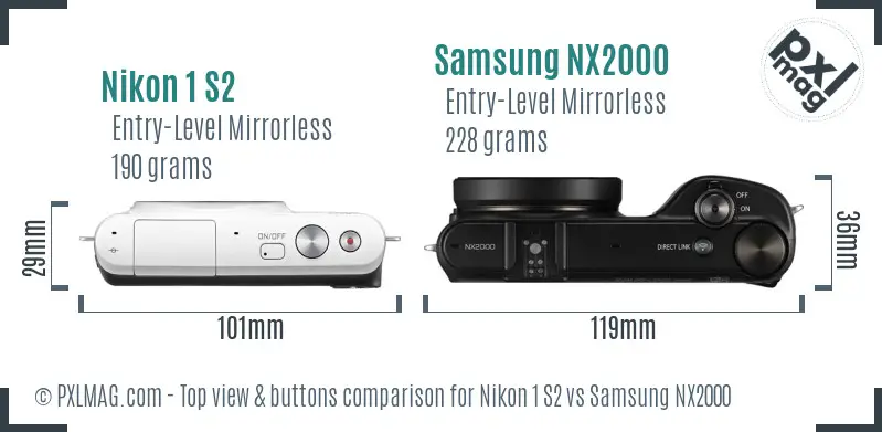 Nikon 1 S2 vs Samsung NX2000 top view buttons comparison