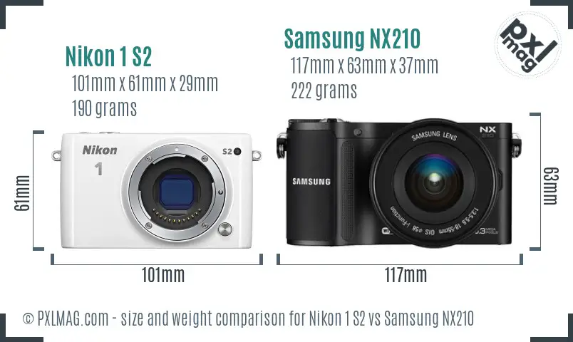 Nikon 1 S2 vs Samsung NX210 size comparison
