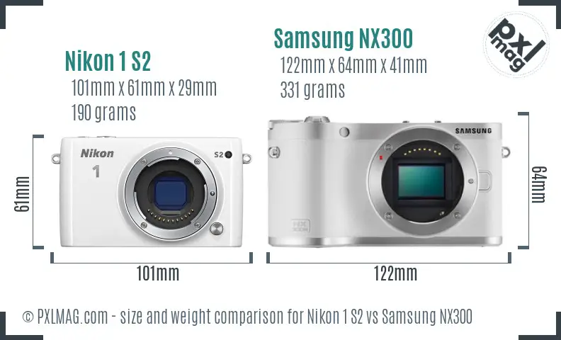 Nikon 1 S2 vs Samsung NX300 size comparison Nikon 1 S2 vs Samsung NX300 size comparison