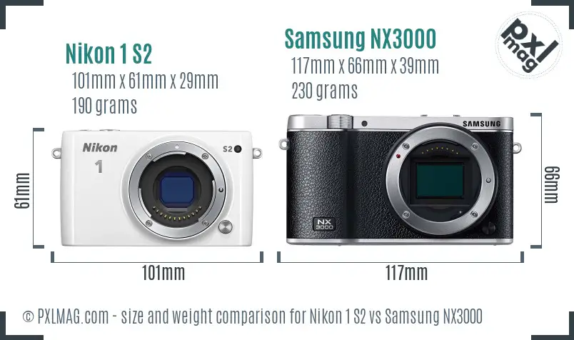 Nikon 1 S2 vs Samsung NX3000 size comparison