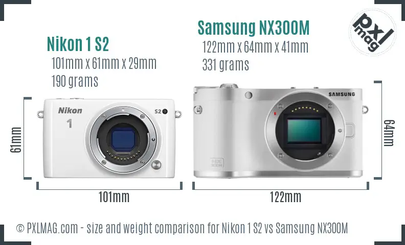 Nikon 1 S2 vs Samsung NX300M size comparison Nikon 1 S2 vs Samsung NX300M size comparison