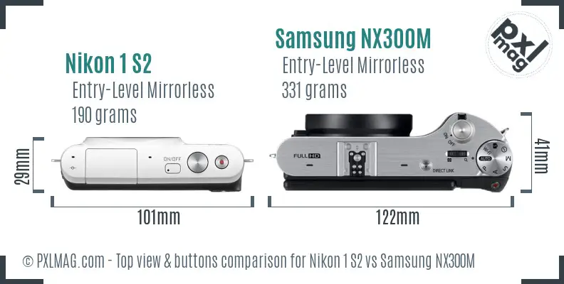 Nikon 1 S2 vs Samsung NX300M top view buttons comparison