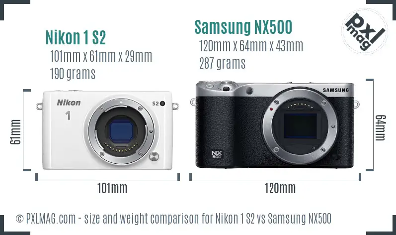 Nikon 1 S2 vs Samsung NX500 size comparison