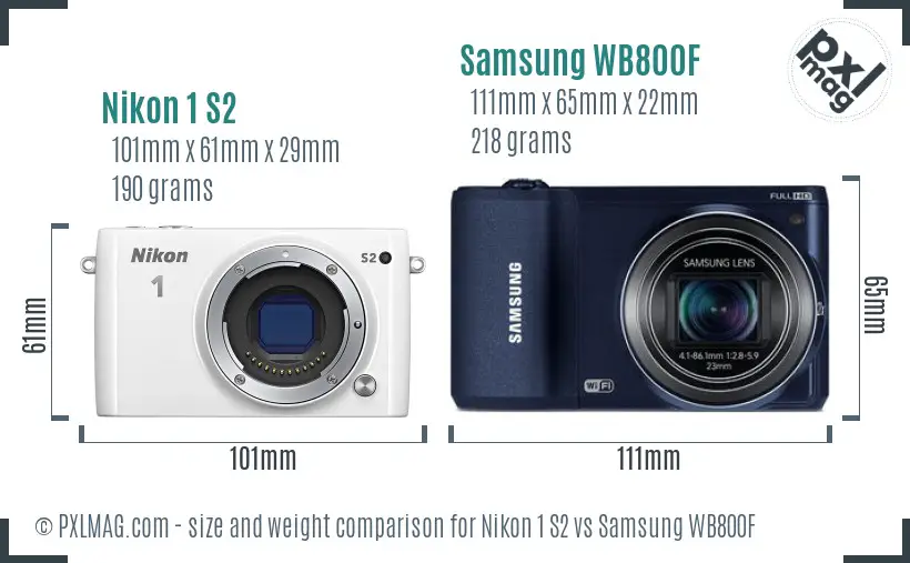 Nikon 1 S2 vs Samsung WB800F size comparison