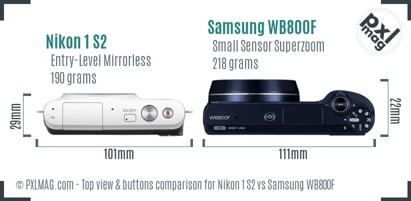 Nikon 1 S2 vs Samsung WB800F top view buttons comparison