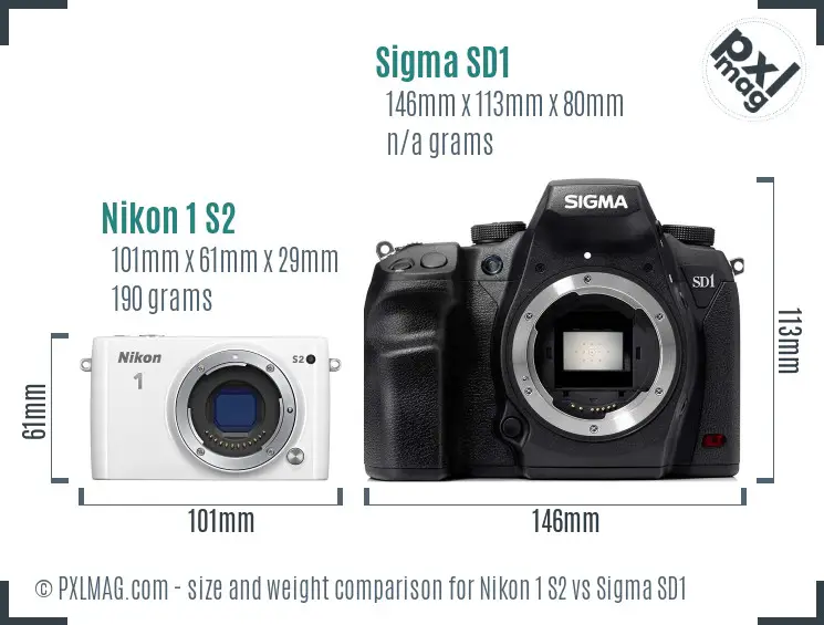 Nikon 1 S2 vs Sigma SD1 size comparison