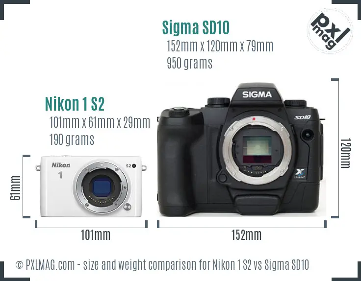Nikon 1 S2 vs Sigma SD10 size comparison