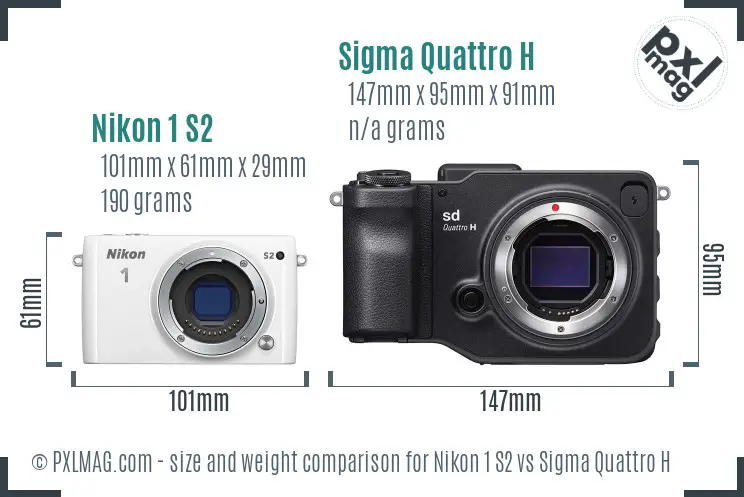 Nikon 1 S2 vs Sigma Quattro H size comparison