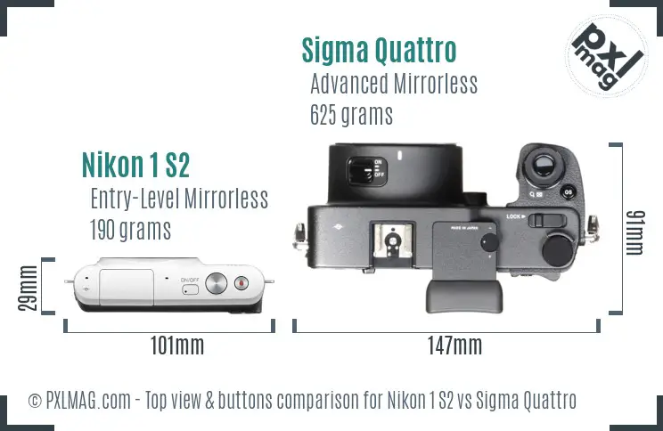 Nikon 1 S2 vs Sigma Quattro top view buttons comparison