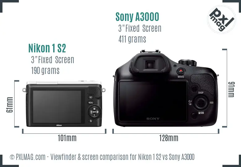 Nikon 1 S2 vs Sony A3000 Screen and Viewfinder comparison