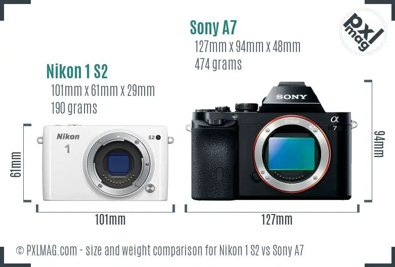 Nikon 1 S2 vs Sony A7 size comparison