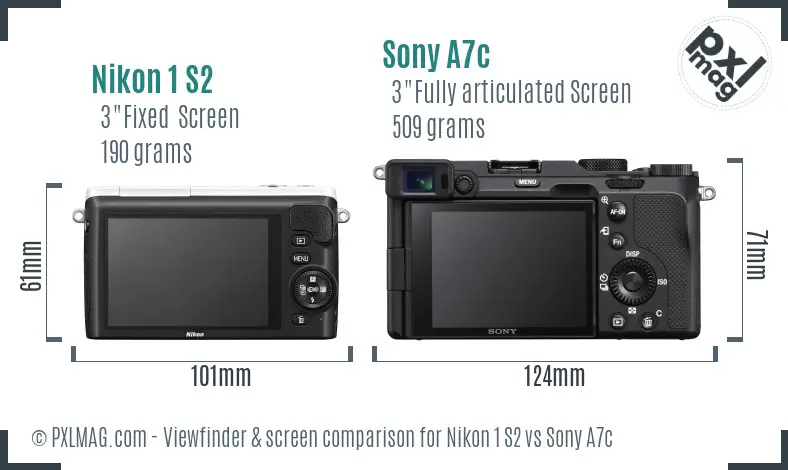 Nikon 1 S2 vs Sony A7c Screen and Viewfinder comparison