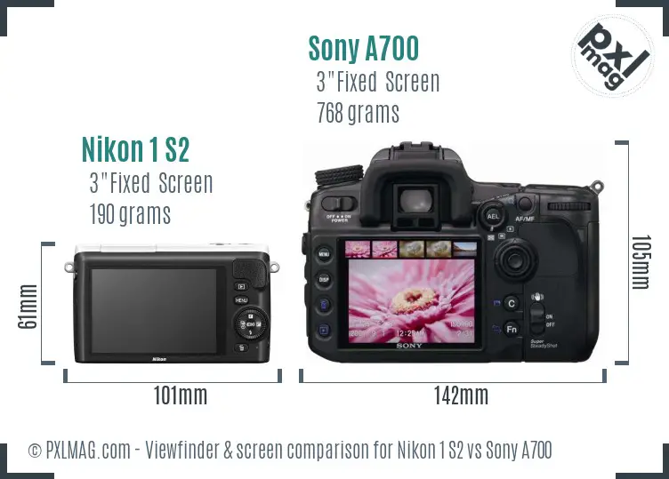 Nikon 1 S2 vs Sony A700 Screen and Viewfinder comparison