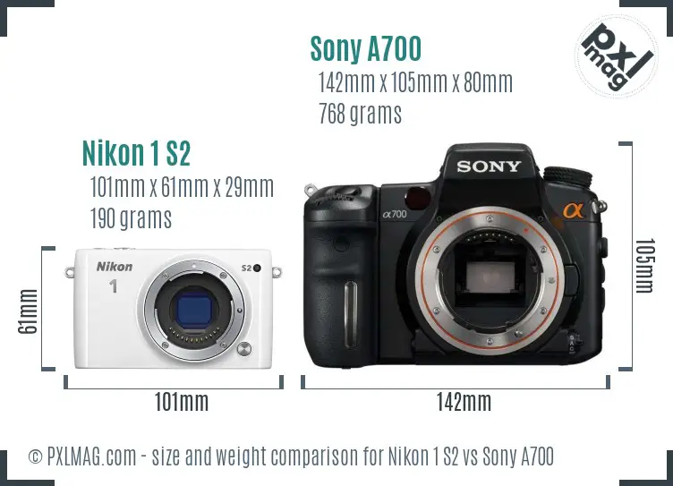 Nikon 1 S2 vs Sony A700 size comparison