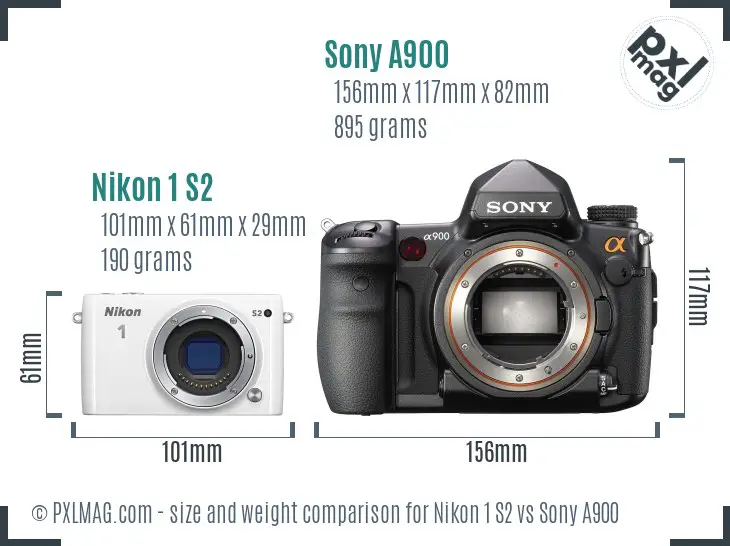 Nikon 1 S2 vs Sony A900 size comparison