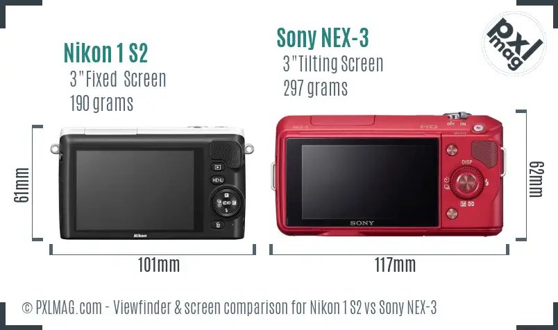 Nikon 1 S2 vs Sony NEX-3 Screen and Viewfinder comparison