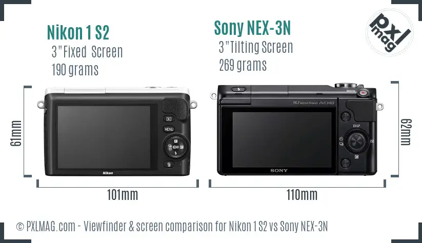 Nikon 1 S2 vs Sony NEX-3N Screen and Viewfinder comparison