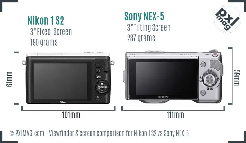 Nikon 1 S2 vs Sony NEX-5 Screen and Viewfinder comparison