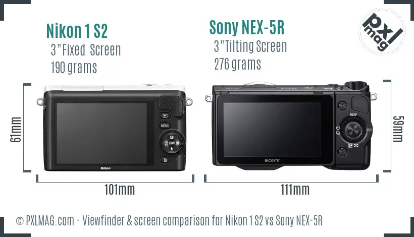 Nikon 1 S2 vs Sony NEX-5R Screen and Viewfinder comparison