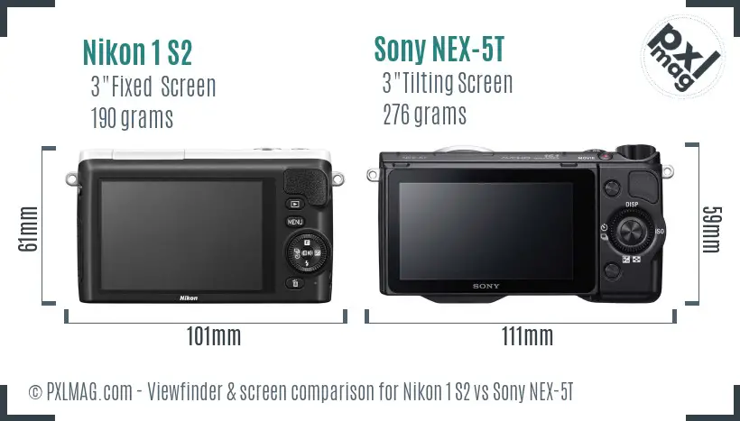 Nikon 1 S2 vs Sony NEX-5T Screen and Viewfinder comparison