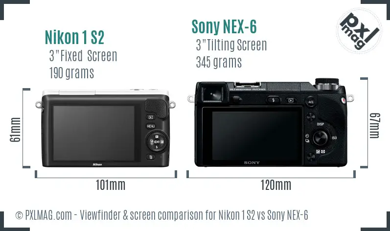 Nikon 1 S2 vs Sony NEX-6 Screen and Viewfinder comparison