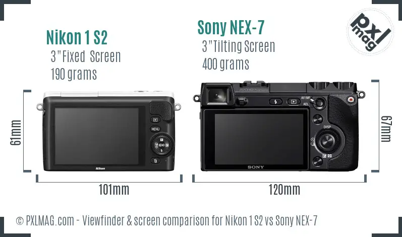 Nikon 1 S2 vs Sony NEX-7 Screen and Viewfinder comparison