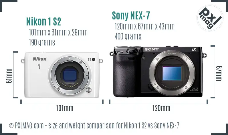 Nikon 1 S2 vs Sony NEX-7 size comparison