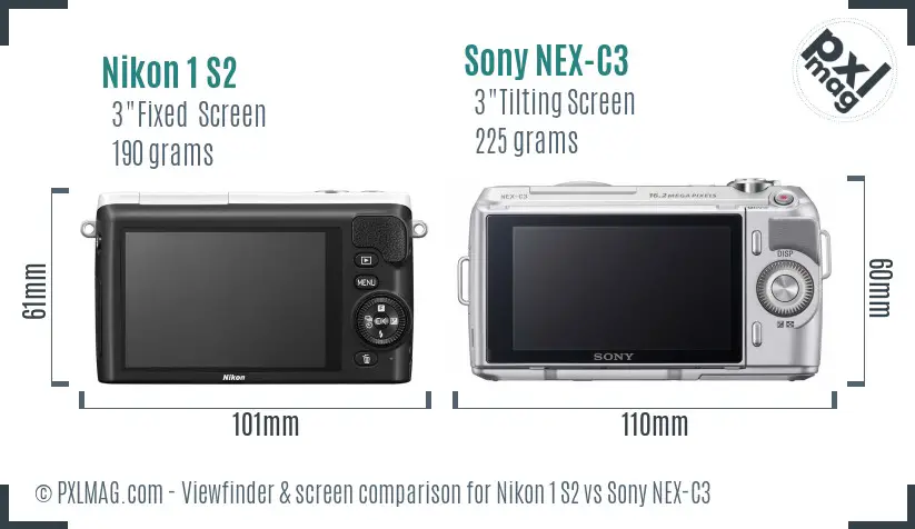 Nikon 1 S2 vs Sony NEX-C3 Screen and Viewfinder comparison