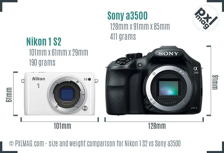 Nikon 1 S2 vs Sony a3500 size comparison