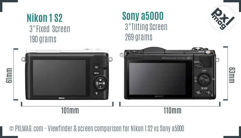 Nikon 1 S2 vs Sony a5000 Screen and Viewfinder comparison