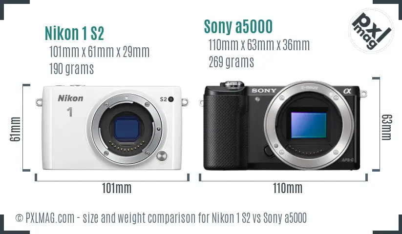 Nikon 1 S2 vs Sony a5000 size comparison