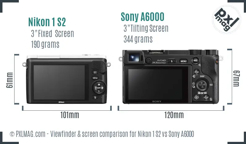 Nikon 1 S2 vs Sony A6000 Screen and Viewfinder comparison