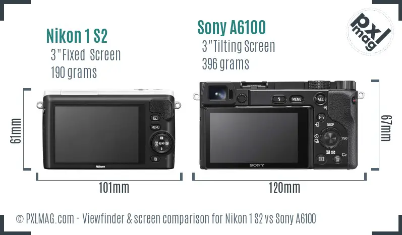 Nikon 1 S2 vs Sony A6100 Screen and Viewfinder comparison