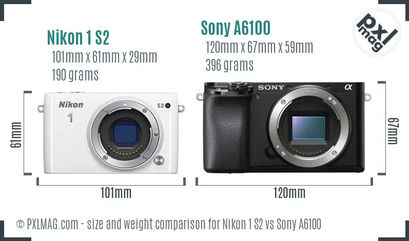 Nikon 1 S2 vs Sony A6100 size comparison