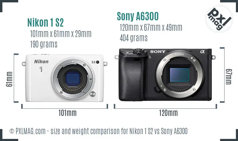 Nikon 1 S2 vs Sony A6300 size comparison