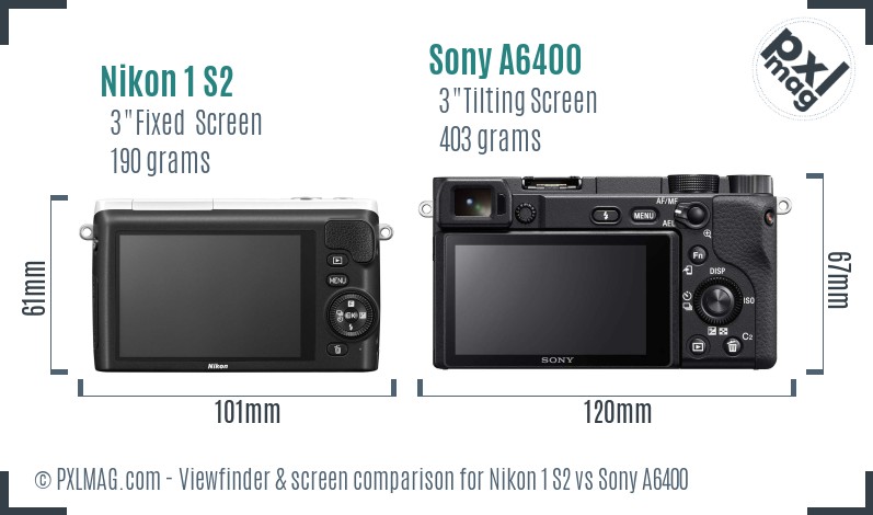 Nikon 1 S2 vs Sony A6400 Screen and Viewfinder comparison