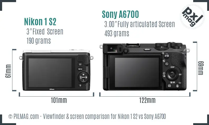 Nikon 1 S2 vs Sony A6700 Screen and Viewfinder comparison