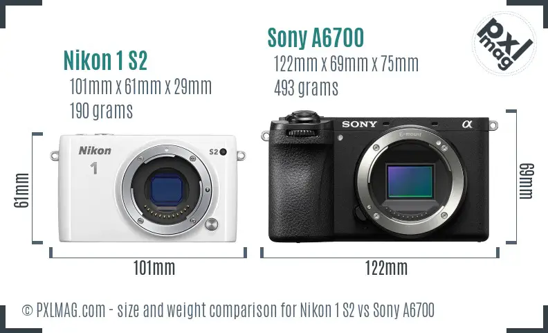 Nikon 1 S2 vs Sony A6700 size comparison