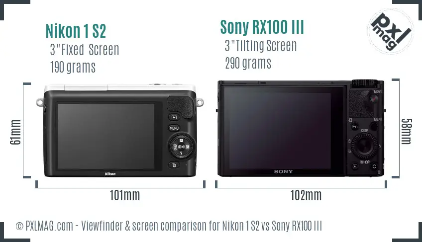 Nikon 1 S2 vs Sony RX100 III Screen and Viewfinder comparison