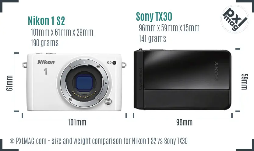 Nikon 1 S2 vs Sony TX30 size comparison