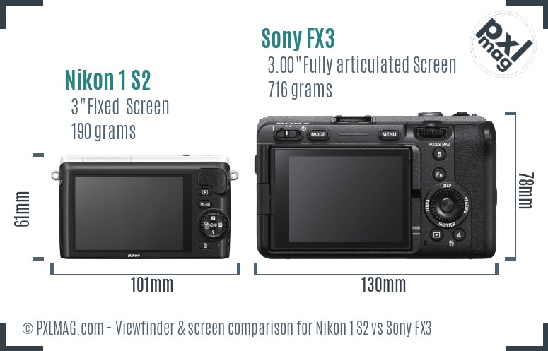 Nikon 1 S2 vs Sony FX3 Screen and Viewfinder comparison