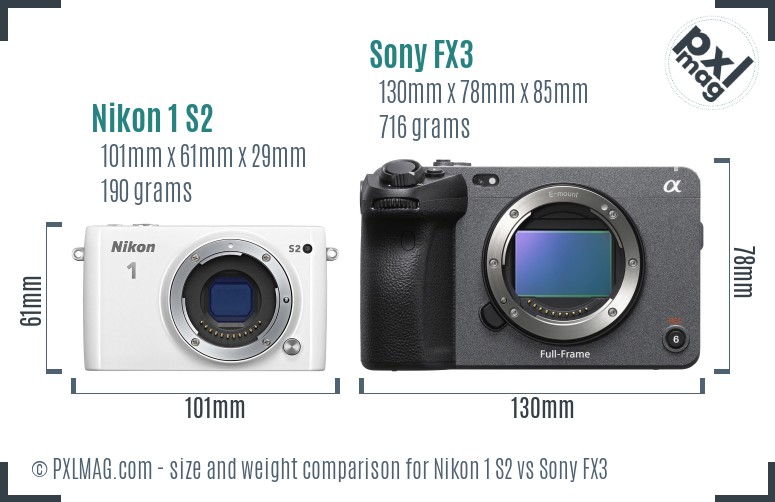 Nikon 1 S2 vs Sony FX3 size comparison