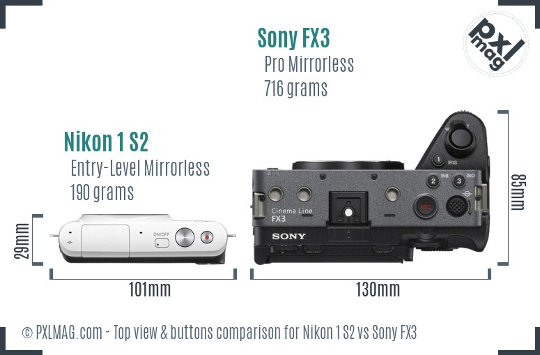 Nikon 1 S2 vs Sony FX3 top view buttons comparison