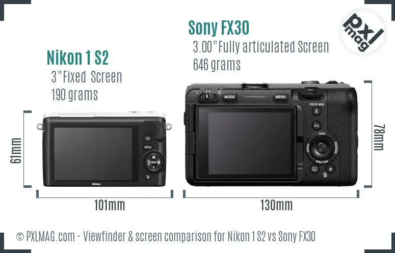 Nikon 1 S2 vs Sony FX30 Screen and Viewfinder comparison