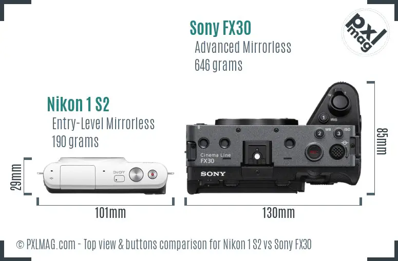 Nikon 1 S2 vs Sony FX30 top view buttons comparison