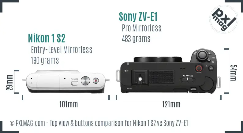 Nikon 1 S2 vs Sony ZV-E1 top view buttons comparison