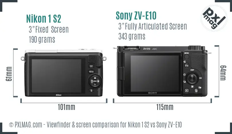 Nikon 1 S2 vs Sony ZV-E10 Screen and Viewfinder comparison