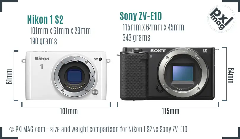 Nikon 1 S2 vs Sony ZV-E10 size comparison