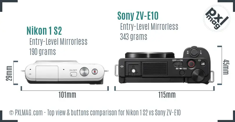 Nikon 1 S2 vs Sony ZV-E10 top view buttons comparison