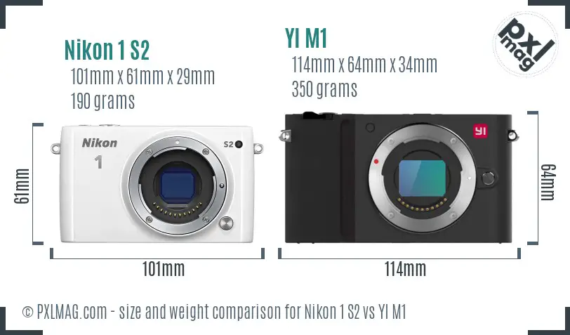 Nikon 1 S2 vs YI M1 size comparison